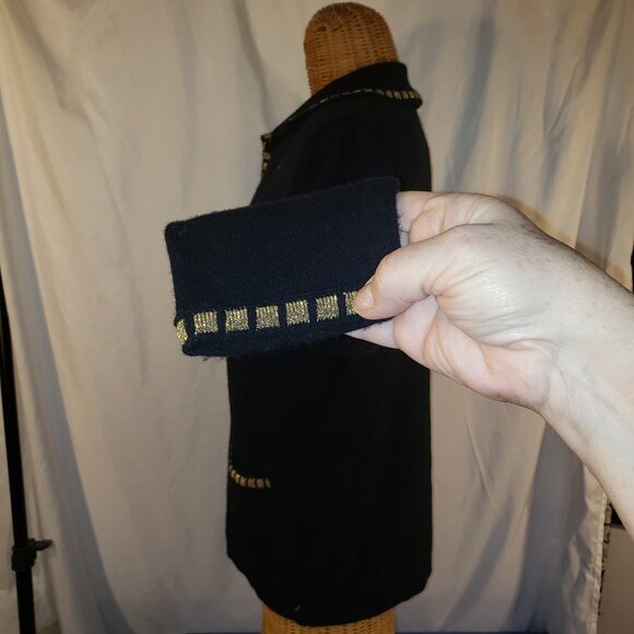 Karen Lessly Black Knit Blazer w/ Gold Trim Size S - Picture 3 of 5